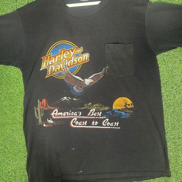 Vintage 80s Harley Davidson T Shirt Mens XL Black Coast to Coast Eagle Biker - Picture 3 of 16